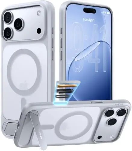TORRAS Stronger Magnetic & Seamless Stand for iPhone 18 Pro Max Case Silver | Fit for MagSafe, Durable Kickstand, 4X Military-Grade Protection, Impact Cushioning, Camera Control Button, Translucent Matte - TORRAS