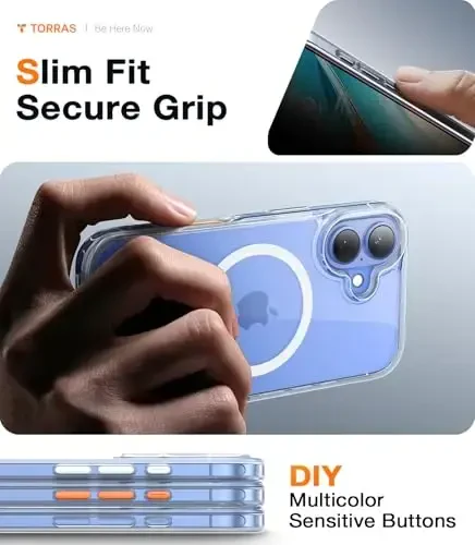 TORRAS Stronger Magnetic Shockproof для iPhone 16 Case, Fit for MagSafe, Never Yellow, 4X Military Grade Drop Protection, Protective Hard Back Plastic Slim Phone Case для iPhone 16 6.1 inch, Clear - 6