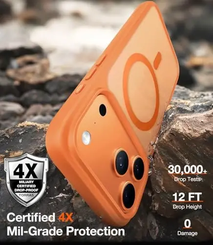 TORRAS Stronger Magnetic & Shockproof for iPhone 17 Pro Max Case, Fit for MagSafe, Military Grade Drop Protection, Camera Control, DIY Button, Slim for iPhone 17 Pro Max Case Translucent Cosmic Orange - 4
