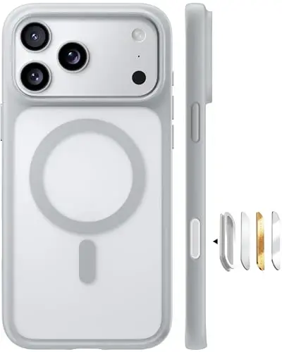 TORRAS Stronger Magnetic & Shockproof for iPhone 17 Pro Max Case, Fit for MagSafe, Military Grade Drop Protection, Camera Control, DIY Button, Slim for iPhone 17 Pro Max Case Translucent Silver 