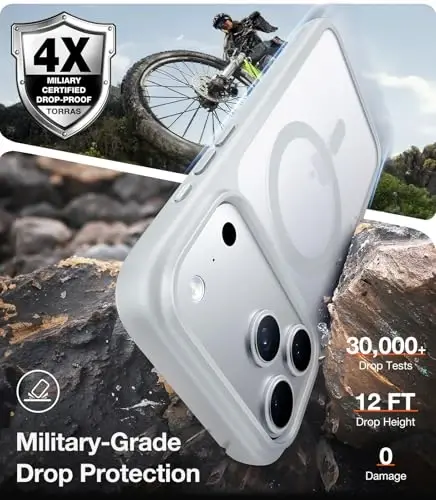 TORRAS Stronger Magnetic & Shockproof for iPhone 17 Pro Max Case, Fit for MagSafe, Military Grade Drop Protection, Camera Control, DIY Button, Slim for iPhone 17 Pro Max Case Translucent Silver - 4