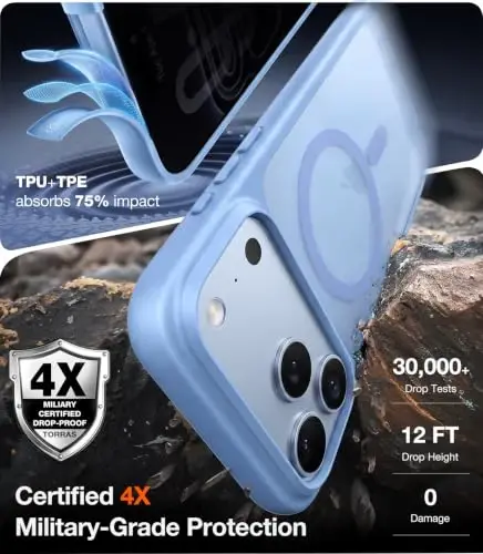 TORRAS Stronger Magnetic Shockproof for iPhone 17 Pro Max Case Glacier Blue | Fit for MagSafe, Military Grade Drop Protection, Camera Control, DIY Button, Slim for iPhone 17 Pro Max Case Translucent - 4