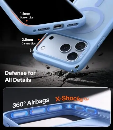 TORRAS Stronger Magnetic Shockproof for iPhone 17 Pro Max Case Glacier Blue | Fit for MagSafe, Military Grade Drop Protection, Camera Control, DIY Button, Slim for iPhone 17 Pro Max Case Translucent - 5