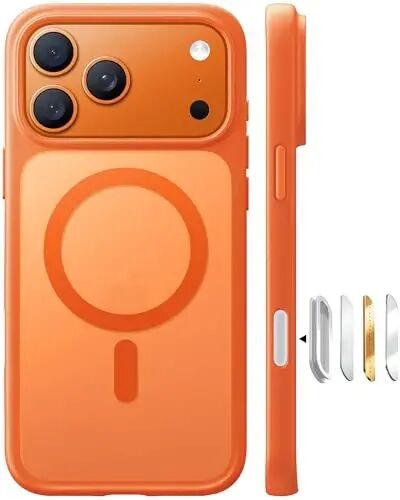 TORRAS Stronger Magnetic & Shockproof for iPhone 17 Pro Max Case Orange | Fit for MagSafe, Military Grade Drop Protection, Camera Control, DIY Button, Slim for iPhone 17 Pro Max Case Translucent - TORRAS