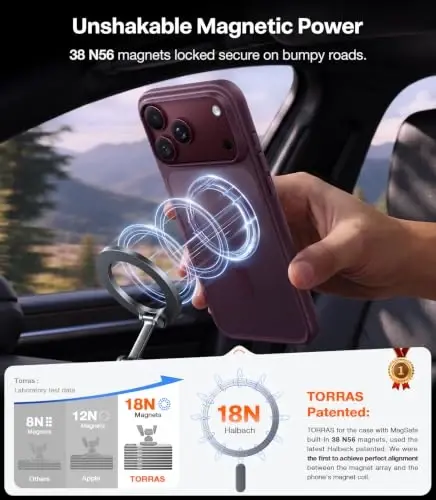 TORRAS Stronger Magnetic & Shockproof for iPhone 17 Pro Max Case Purple | Fit for MagSafe, Military Grade Drop Protection, Camera Control, DIY Button, Slim for iPhone 17 Pro Max Case Translucent - 4