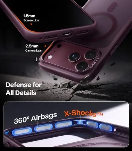 TORRAS Stronger Magnetic Shockproof for iPhone 18 Pro Case, Burgundy | Fit for MagSafe, Military Grade Protection, Camera Control, DIY Button, Premium Feel, Translucent Slim Case, Purple - 5
