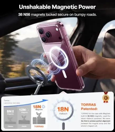 TORRAS Stronger Magnetic Shockproof for iPhone 18 Pro Case, Clear | Fit for MagSafe, Military Grade Protection, Non-Yellowing, Camera Control, DIY Button, Premium Feel, Slim Cover - 3