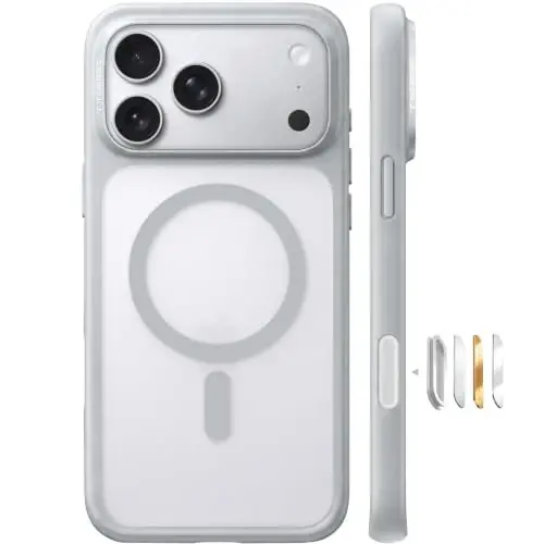 TORRAS Stronger Magnetic Shockproof for iPhone 18 Pro Case, Silver Gray | Fit for MagSafe, Military Grade Protection, Camera Control, DIY Button, Premium Feel, Translucent Slim Case Anti Fingerprint - 1