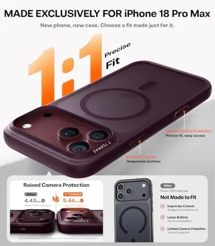 TORRAS Stronger Magnetic & Shockproof for iPhone 18 Pro Max Case Purple | Fit for MagSafe, Military Grade Drop Protection, Camera Control, DIY Buttons, Comfortable Secure Grip, Complements Burgundy - 4
