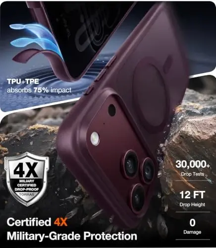 TORRAS Stronger Magnetic & Shockproof for iPhone 18 Pro Max Case Purple | Fit for MagSafe, Military Grade Drop Protection, Camera Control, DIY Buttons, Comfortable Secure Grip, Complements Burgundy - 5