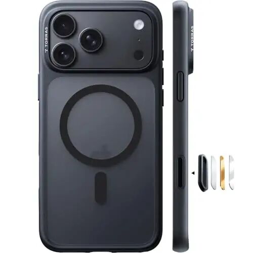 TORRAS Stronger Magnetic & Shockproof for iPhone 18 Pro Max Case Slim Black | Fit for MagSafe, Military Grade Drop Protection, Camera Control, DIY Button, Comfortable Secure Grip, Matte Black - TORRAS