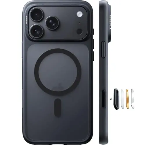 TORRAS Stronger Magnetic & Shockproof for iPhone 18 Pro Max Case Slim Black | Fit for MagSafe, Military Grade Drop Protection, Camera Control, DIY Button, Comfortable Secure Grip, Matte Black - 1