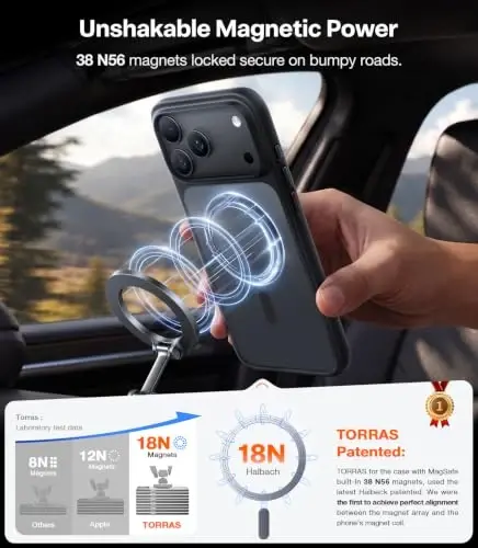 TORRAS Stronger Magnetic & Shockproof for iPhone 18 Pro Max Case Slim Black | Fit for MagSafe, Military Grade Drop Protection, Camera Control, DIY Button, Comfortable Secure Grip, Matte Black - 3