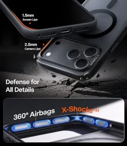 TORRAS Stronger Magnetic & Shockproof for iPhone 18 Pro Max Case Slim Black | Fit for MagSafe, Military Grade Drop Protection, Camera Control, DIY Button, Comfortable Secure Grip, Matte Black - 5