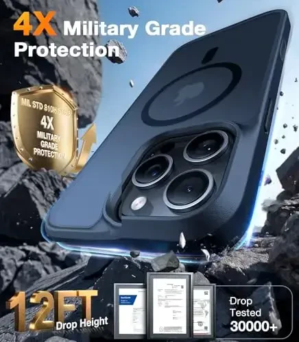 TORRAS Stronger Magnitli va Zarbaga Bardoshli iPhone 16 Pro Korpusi, Harbiy Darajadagi Yiqilishdan Himoya, MagSafe bilan Mos, Yupqa Chizishga Chidamli, Shaffof Mat Qora - TORRAS (1)