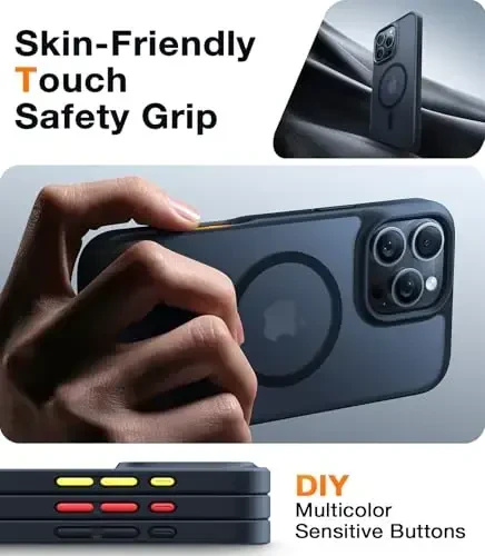 TORRAS Stronger Magnitli va Zarbaga Bardoshli iPhone 16 Pro Korpusi, Harbiy Darajadagi Yiqilishdan Himoya, MagSafe bilan Mos, Yupqa Chizishga Chidamli, Shaffof Mat Qora - 6