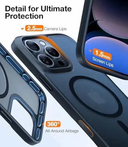 TORRAS Stronger Magnitli va Zarbaga Bardoshli iPhone 16 Pro Korpusi, Harbiy Darajadagi Yiqilishdan Himoya, MagSafe bilan Mos, Yupqa Chizishga Chidamli, Shaffof Mat Qora - 3