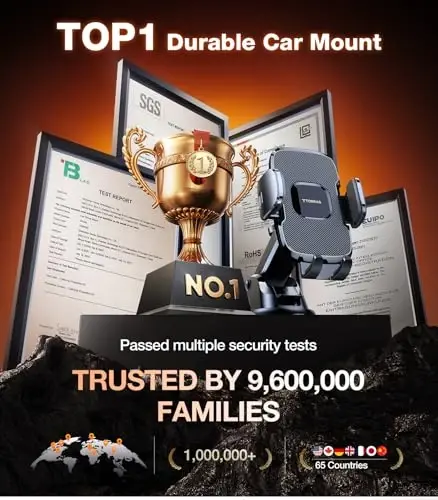 TORRAS Military-Grade Phone Holders for Your Car【96+LBS Strongest Suction】 Car Phone Holder Mount, Ultra-Durable Cell Phone Car Mount for Dashboard Windshield Vent for iPhone 17 16 15 14 13 Pro Max - 2