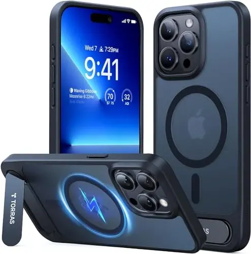 TORRAS Улучшенный чехол с магнитом и подставкой для iPhone 14 Pro [прошедший испытание на падение военного класса] [совместимый с MagSafe] Тонкий матовый чехол для iPhone 14 Pro, черный - 1
