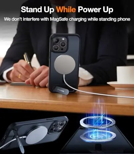 TORRAS Upgraded Magnetic & Stand for iPhone 14 Pro Case [Military Grade Drop Tested] [Compatible with MagSafe] Slim Thin Light Frosted Case for iPhone 14 Pro Phone Case Professional (6.1