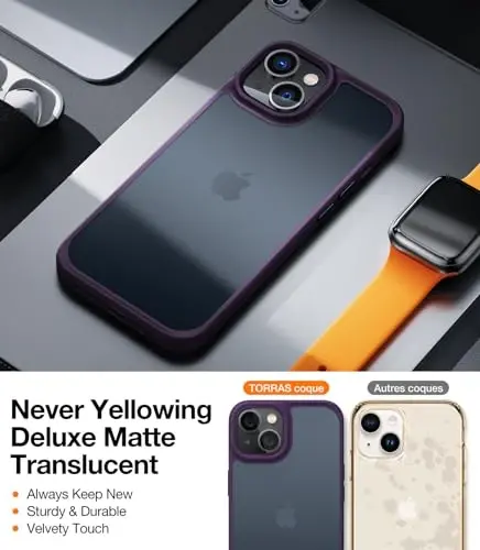 TORRAS Upgraded Shockproof Case for iPhone 14 & 13, Military Grade Drop Tested, Slim Fit, Deep Purple - 6