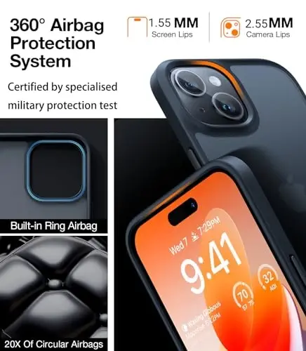 TORRAS Upgraded Shockproof for iPhone 14 Case [12FT Military Drop Protection][Sleek Premium Touch] Translucent Back & Soft Edge Slim Silicone Cover, Frosted Black - 3