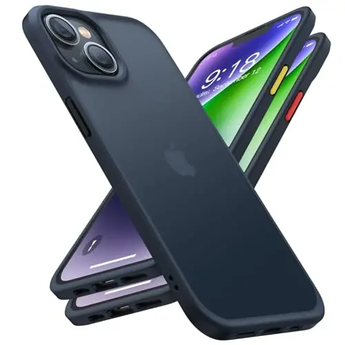 TORRAS Upgraded Shockproof for iPhone 14 Case [12FT Military Drop Protection][Sleek Premium Touch] Translucent Back & Soft Edge Slim Silicone Cover, Frosted Black - 1