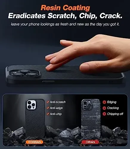 TORRAS Upgraded Stronger Magnetic for iPhone 14 Pro Case, 12 FT Military Grade Drop Tested, Compatible with MagSafe, Scratch Resistant for iPhone 14 Pro Phone Case, Aramid Fiber Back/Black Edge - 6
