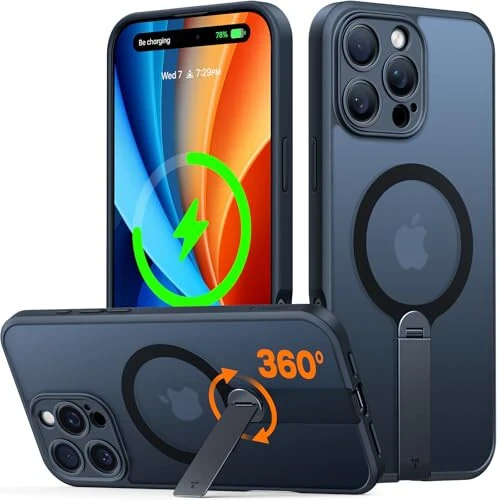 TORRAS yangilangan 360° aylanuvchi stend magnit zarbga chidamli iPhone 16 Pro gʻilofi toʻliq kamera himoyasi bilan, MagSafe uchun mos, 16FT harbiy darajadagi zarbga chidamli ingichka telefon gʻilofi iPhone 16 Pro 6.3