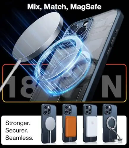 TORRAS yangilangan 360° aylanuvchi stend magnit zarbga chidamli iPhone 16 Pro gʻilofi toʻliq kamera himoyasi bilan, MagSafe uchun mos, 16FT harbiy darajadagi zarbga chidamli ingichka telefon gʻilofi iPhone 16 Pro 6.3