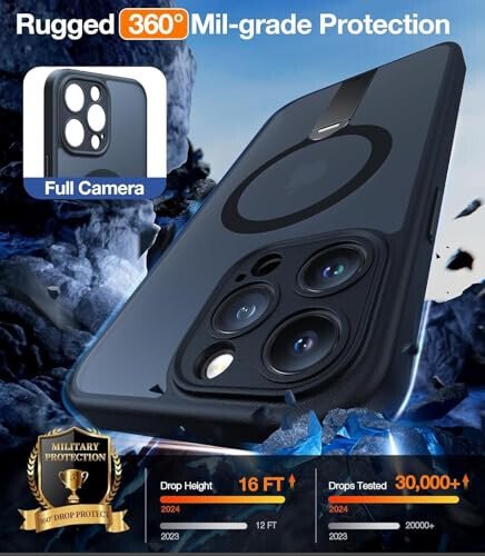 TORRAS yangilangan 360° aylanuvchi stend magnit zarbga chidamli iPhone 16 Pro gʻilofi toʻliq kamera himoyasi bilan, MagSafe uchun mos, 16FT harbiy darajadagi zarbga chidamli ingichka telefon gʻilofi iPhone 16 Pro 6.3