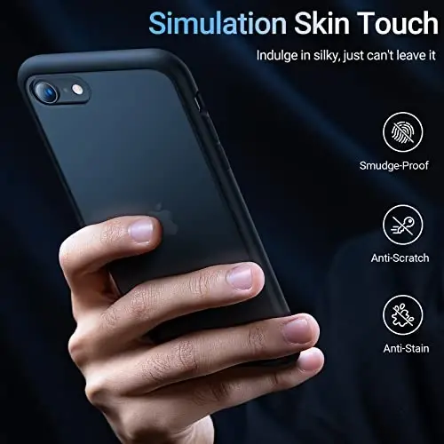 TORRAS zarbaga chidamli iPhone SE 2020 Case & iPhone 8 Case [Harbiy darajadagi tushish testi] Shaffof mat qattiq kompyuter orqa va silikon TPU bamper, himoya va ingichka iPhone 7 case & SE2 uchun mos, qora - TORRAS (1)
