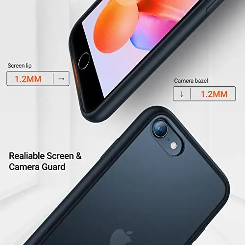 TORRAS zarbaga chidamli iPhone SE 2020 Case & iPhone 8 Case [Harbiy darajadagi tushish testi] Shaffof mat qattiq kompyuter orqa va silikon TPU bamper, himoya va ingichka iPhone 7 case & SE2 uchun mos, qora - 3