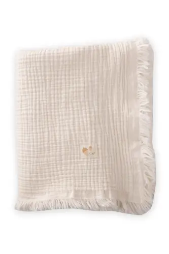 Toʻrt Qat Püsküllü Müslin Battaniye 80x120 Sm Natur - CIGIT (1)