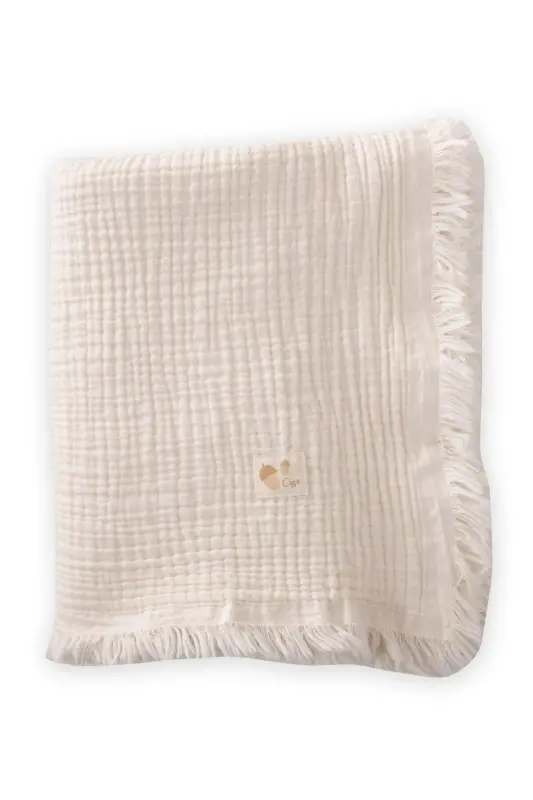 Toʻrt Qat Püsküllü Müslin Battaniye 80x120 Sm Natur - 2