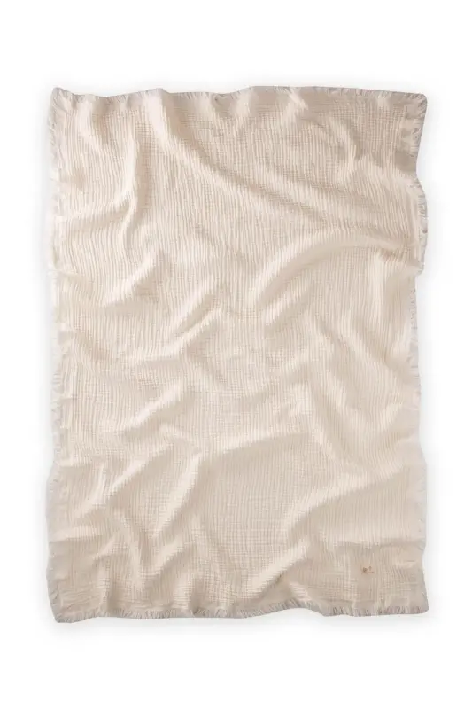 Toʻrt Qat Püsküllü Müslin Battaniye 80x120 Sm Natur - 3