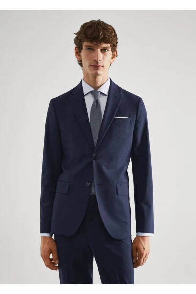 To'rtburchak naqshli yupqa kostyum kiyimi blazer - MANGO MAN