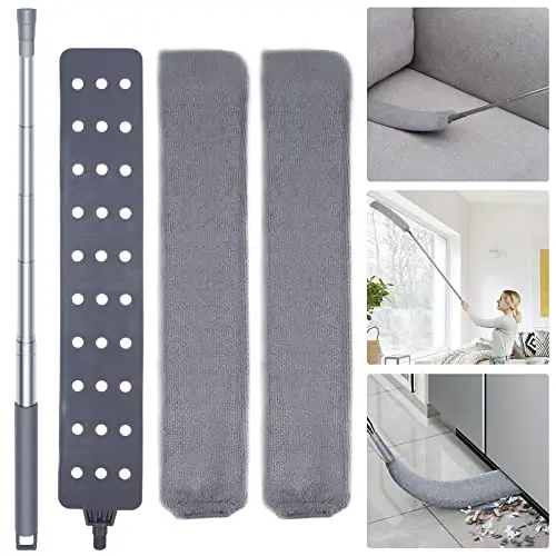Tortib olinadigan changyutgich tozalash vositalari, 2 ta mikrofiber changlatuvchi mato, uzun dastasi 60 dyuymli, yuviladigan va tortib olinadigan chang cho'tkasi, jihozlar, mebellar, divan, muzlatgich ostidagi tozalash uchun. - Modazone