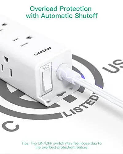 Toʻsatdan kuchlanishdan himoya qiluvchi simli tarqatgich - 9 ta keng joylashtirilgan koʻp kontaktli rozetkalar, devorga oʻrnatish, 5 fut uzatma simli 3 tomonli rozetkalar, uy ofisi uchun tekis vilka - 6