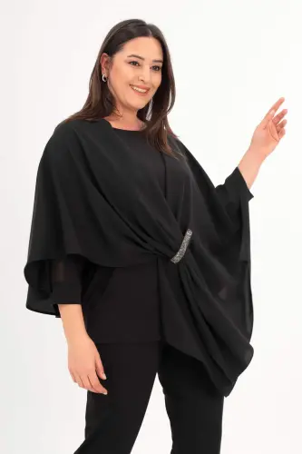 Tosh bosilgan to'qilgan qora ro'mol ponchosi - BÜYÜKBEDENIZ (1)