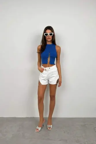 Tosh detalli dekolteli qisqa bluz - 1