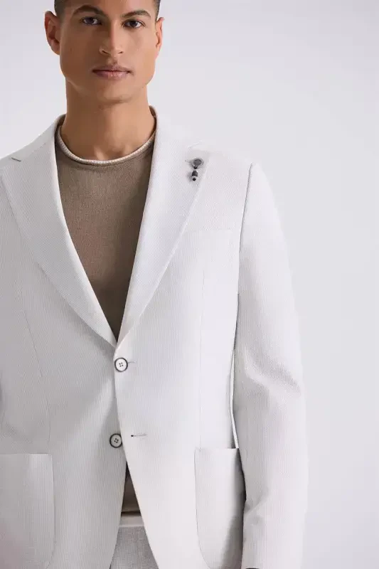 Tosh Oq Slim Fit Mono Yoqali Sport Kostyum - 3