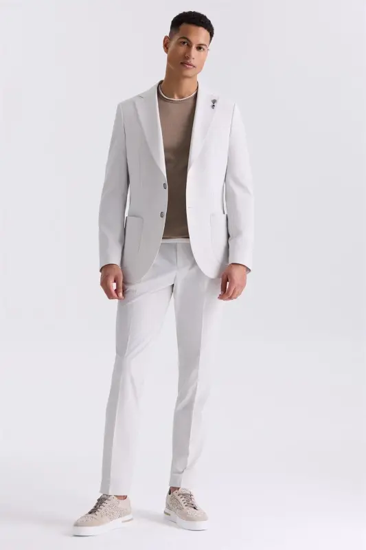 Tosh Oq Slim Fit Mono Yoqali Sport Kostyum - 1