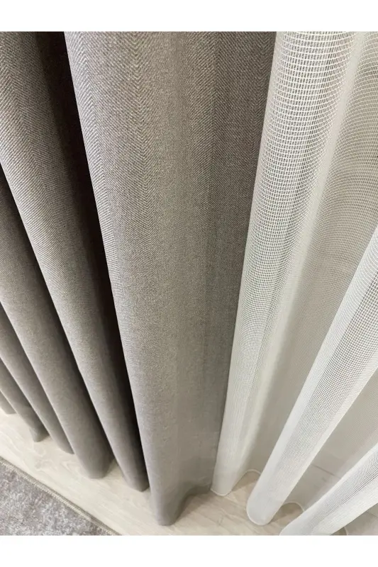 Tosh rangi - Zig'ir ko'rinishli 1/3 Zich Buralgan Fon Parda - Tosh Rangi - 5