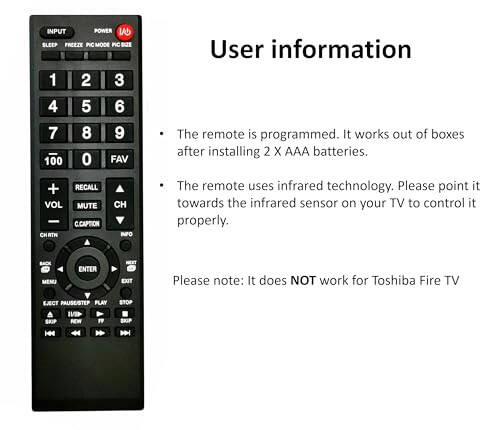 Universal Remote Control for Toshiba TV, Replacement for All Toshiba LCD LED HDTV 3D 4K UHD Smart TVs (Not for Fire TV) - 6
