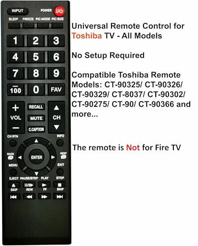 Universal Remote Control for Toshiba TV, Replacement for All Toshiba LCD LED HDTV 3D 4K UHD Smart TVs (Not for Fire TV) - 5