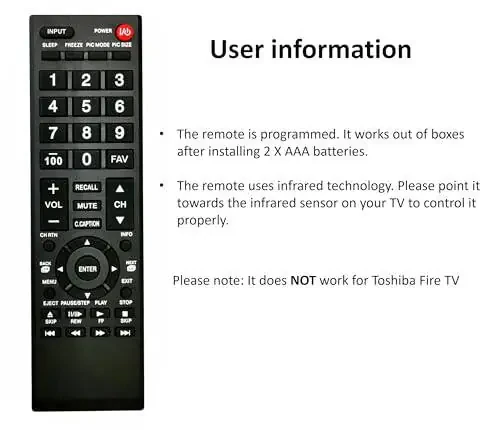 Universal Remote Control for Toshiba TV, Replacement for All Toshiba LCD LED HDTV 3D 4K UHD Smart TVs (Not for Fire TV) - 6
