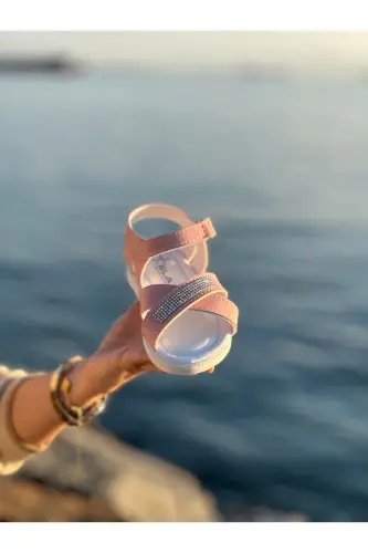 Toshli chiroyli bolalar sandaleti, chaqaloq sandaleti, sirpanmaydigan yozgi bolalar poyabzali - Pushti toshli - 7