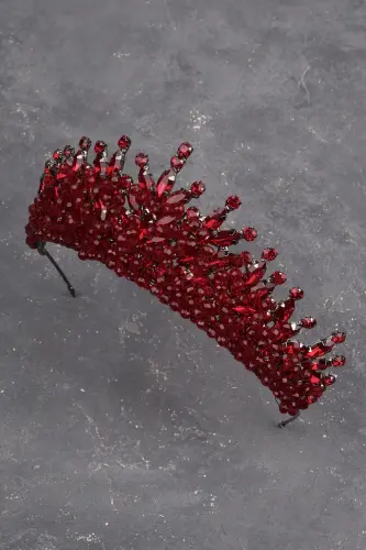 Toshli munchoqli bezakli billur toshli kelinlik, Xina, to'y toji Bordo-Bordo - LIMELIA (1)