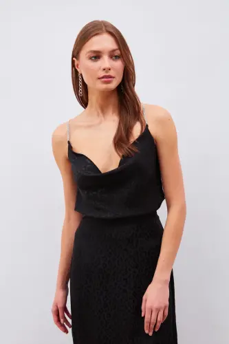 Toshli saten bluzka - Qora - SATEEN (1)